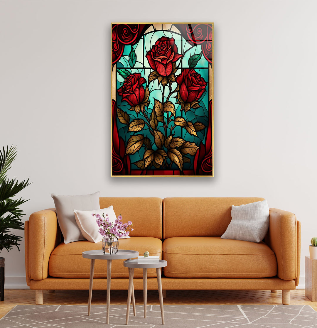 Stained Red Rose Flower Glass Wall Art glass image printing, glass prints from photos