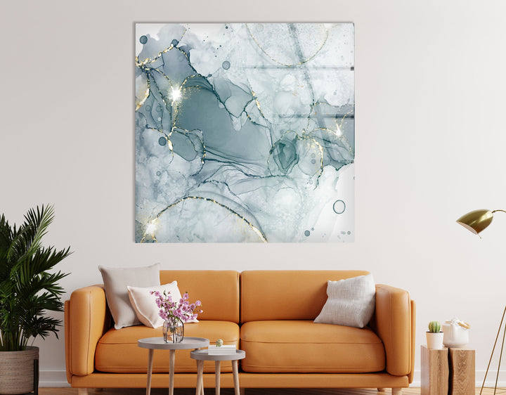 Pastel Cyan Mint Marble Glass Wall Art , glass art for the Wall, custom glass pictures