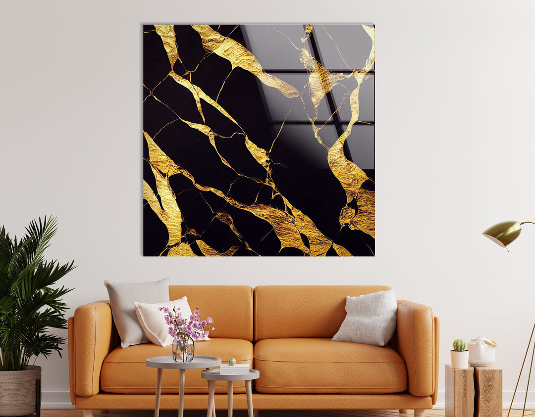 Golden Marbling Abstract Glass Wall Art , glass image printing, glass prints from photos