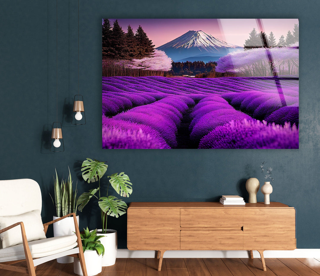 Lavender Fields in Bali Glass Wall Art glass pictures for Wall, glass prints wall art