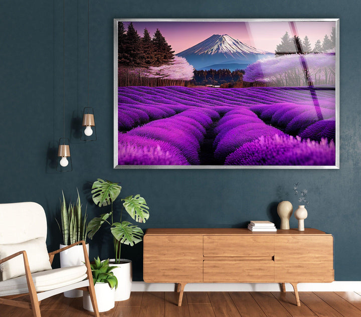 Lavender Fields in Bali Glass Wall Art custom glass photo prints, large glass prints