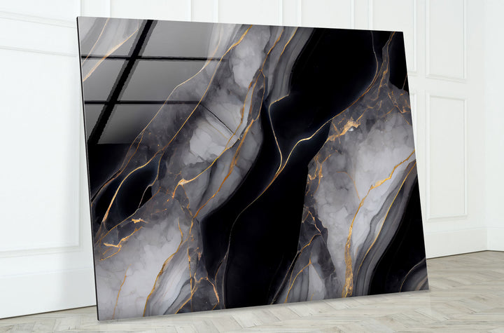 Gold and Black Onyx Abstract Glass Wall Art , glass art for the Wall, custom glass pictures