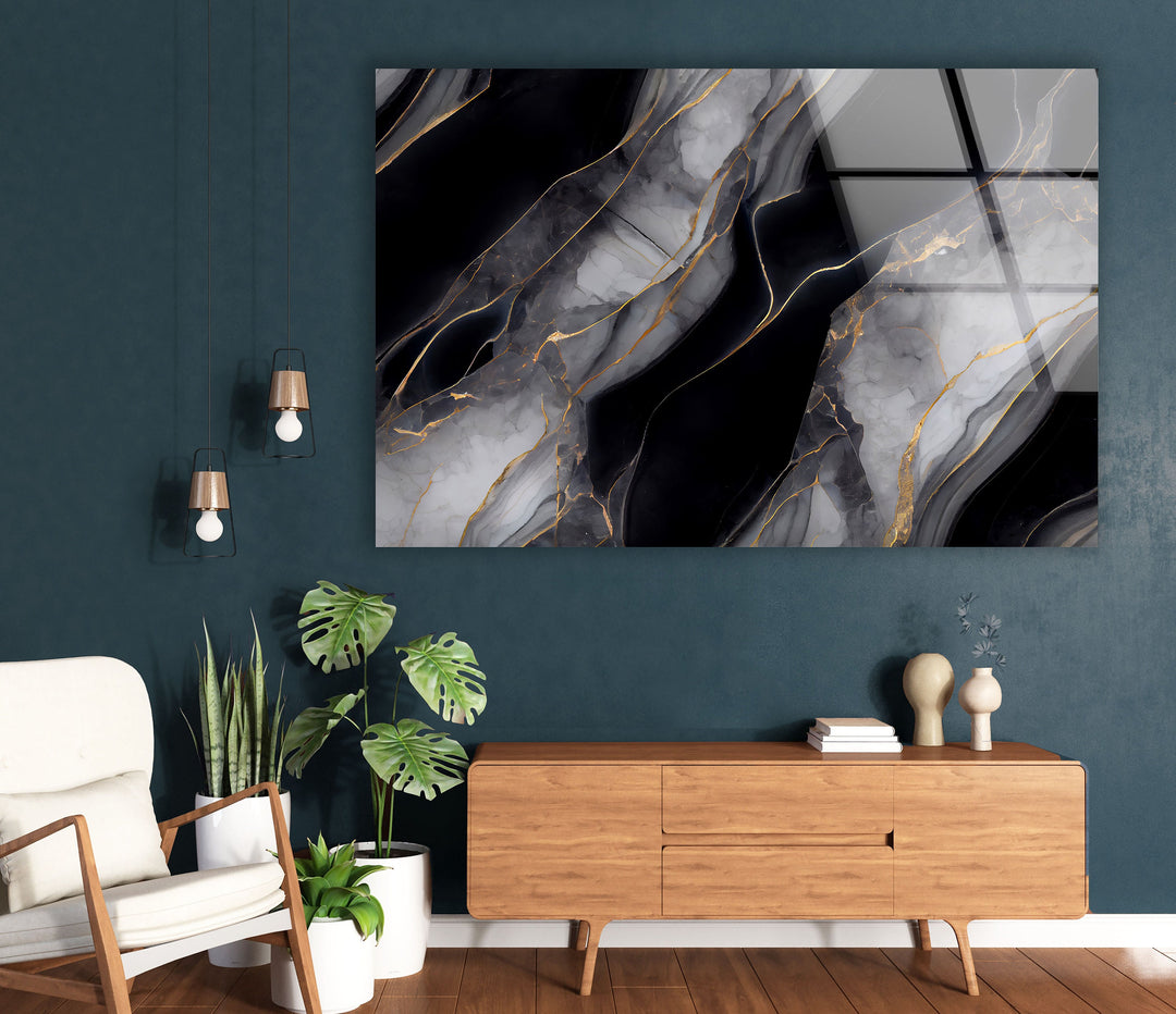 Gold and Black Onyx Abstract Glass Wall Art , print on glass, glass printed photos