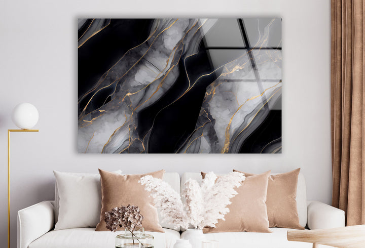 Gold and Black Onyx Abstract Glass Wall Art , large glass photo prints, glass wall photos