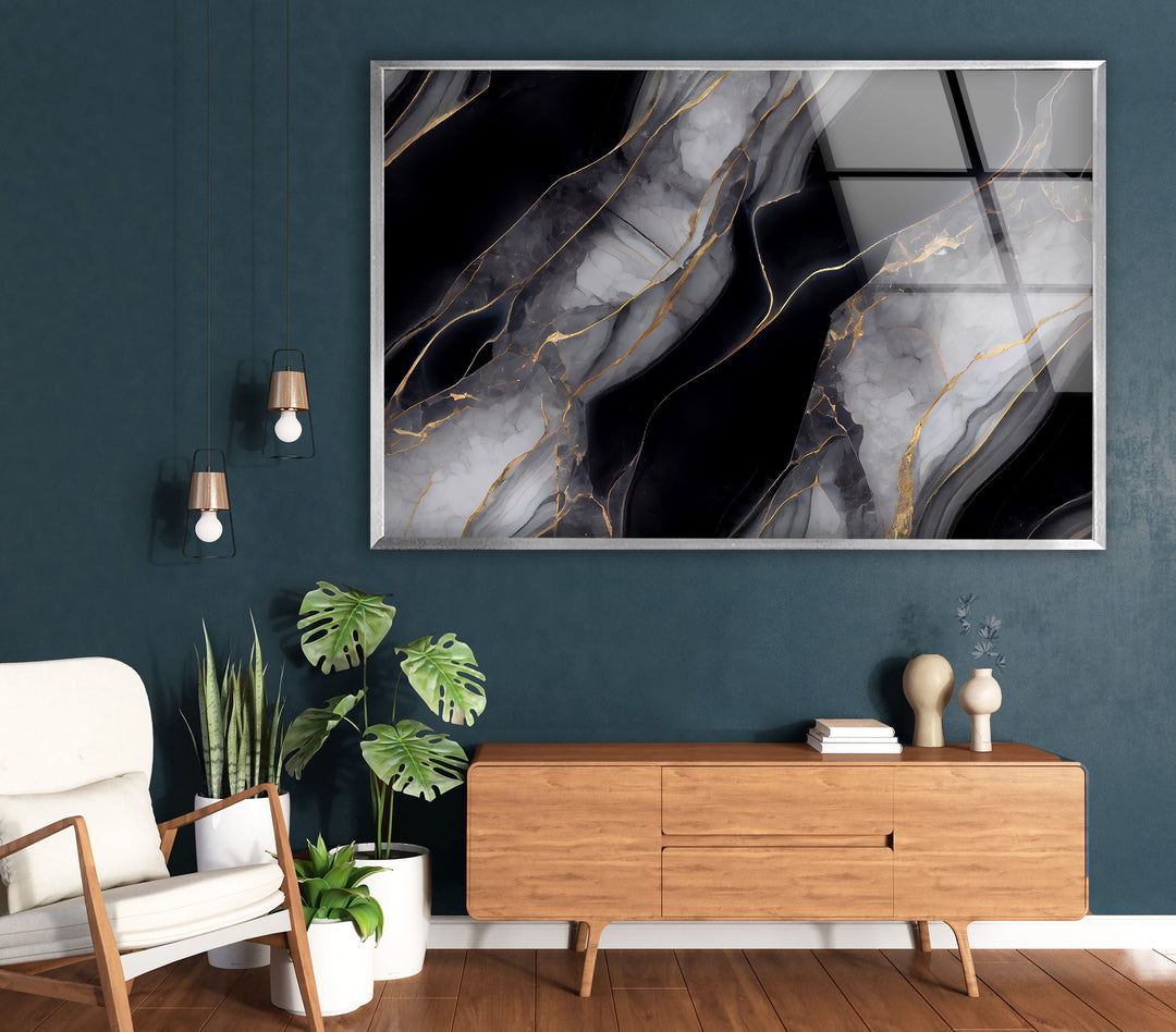 Gold and Black Onyx Abstract Glass Wall Art , custom glass pictures, glass art prints