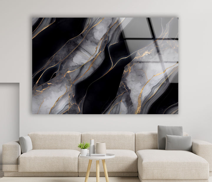 Gold and Black Onyx Abstract Glass Wall Art , glass wall decor, Tempered Glass Wall Art