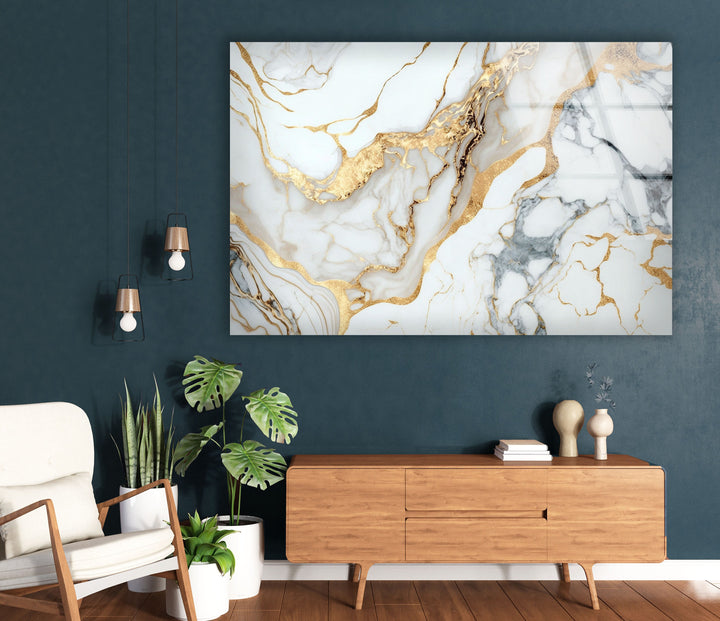 White and Gold Marble Glass Wall Art  glass image printing, glass prints from photos
