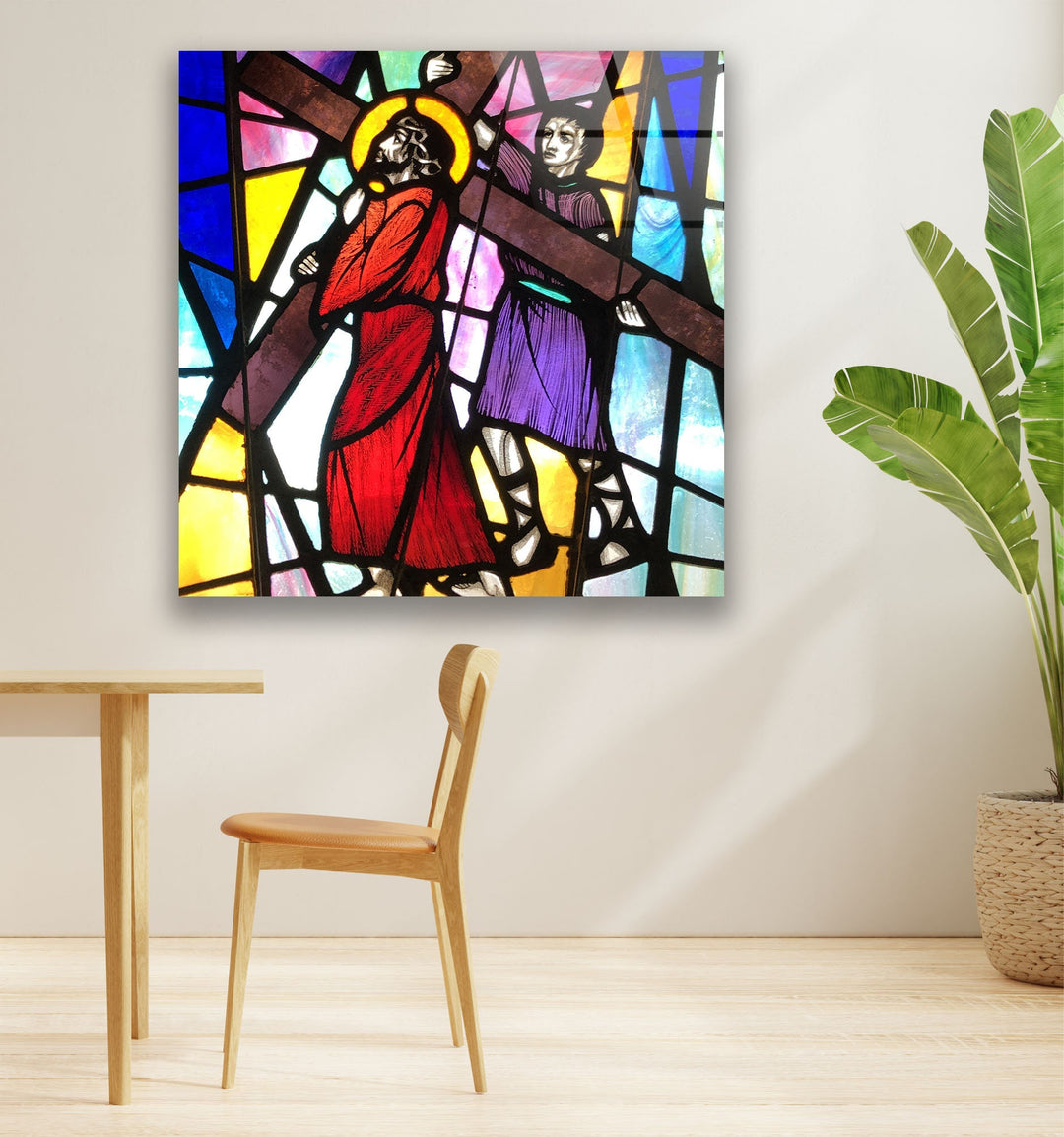 Simon Cyrene Helps Jesus Modern Glass Wall Art Decor