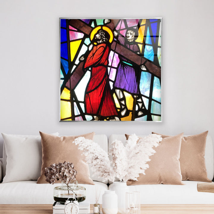 Simon Cyrene Helps Jesus Glass Photos | Glass Wall Art & Decor