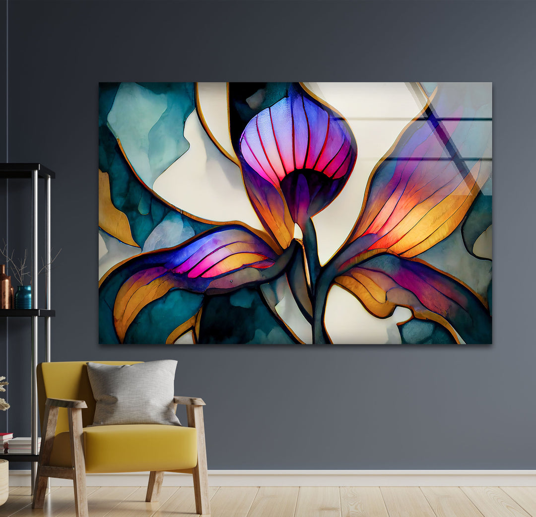 Stained Vivid Flower Glass Wall Art glass photo prints, glass picture prints