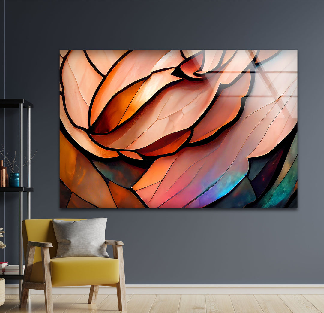 Stained Rose Glass Wall Art print picture on glass, Tempered Glass Wall Art