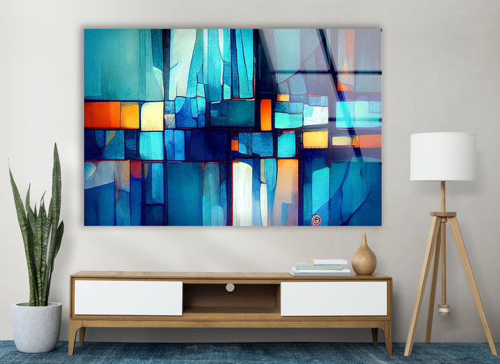 Blue Vibrant Stained Glass Wall Art large glass photo prints, glass wall photos