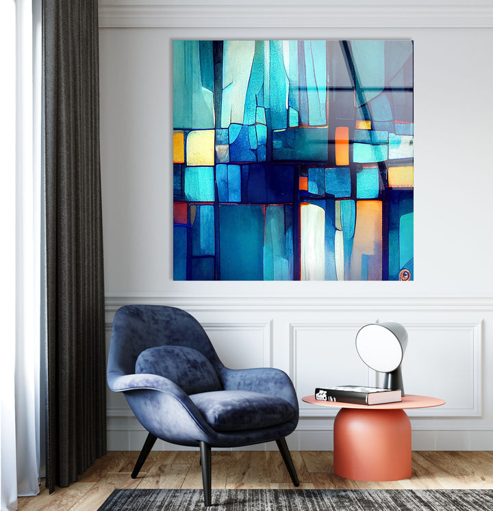 Blue Vibrant Stained Glass Wall Art custom glass pictures, glass art prints