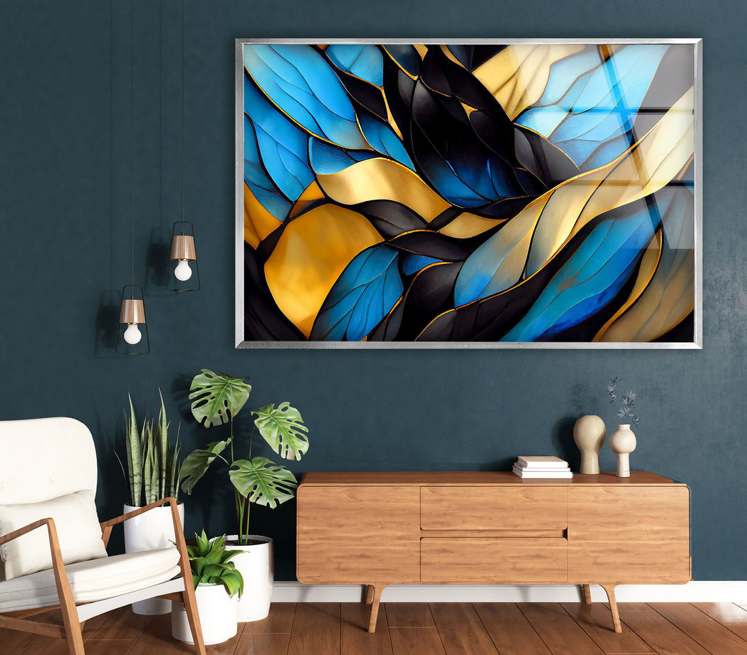 Blue Stained Waves Glass Wall Art , large glass photo prints, glass wall photos