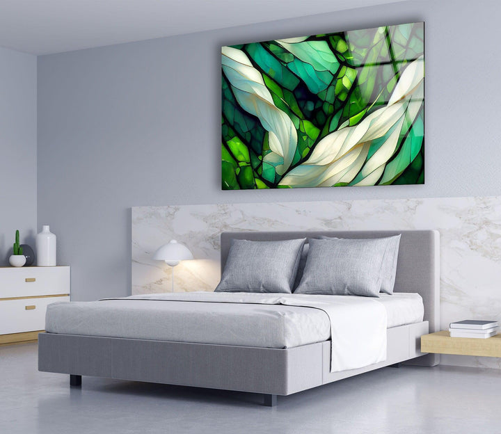 Stained Green & White Glass Wall Art print picture on glass, Tempered Glass Wall Art