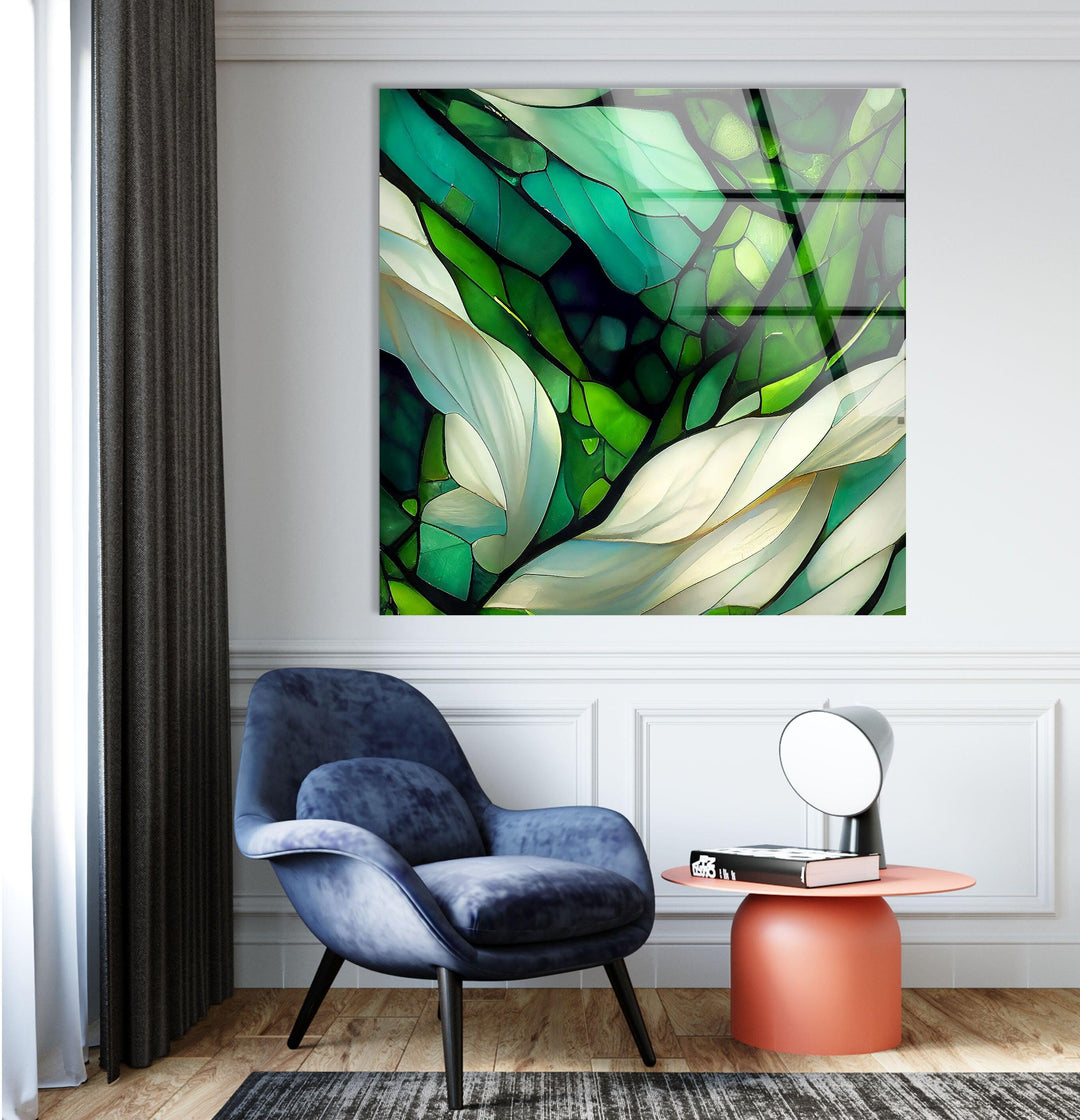 Stained Green & White Glass Wall Art custom glass photo prints, large glass prints