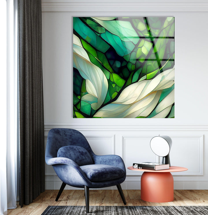 Stained Green & White Glass Wall Art custom glass photo prints, large glass prints