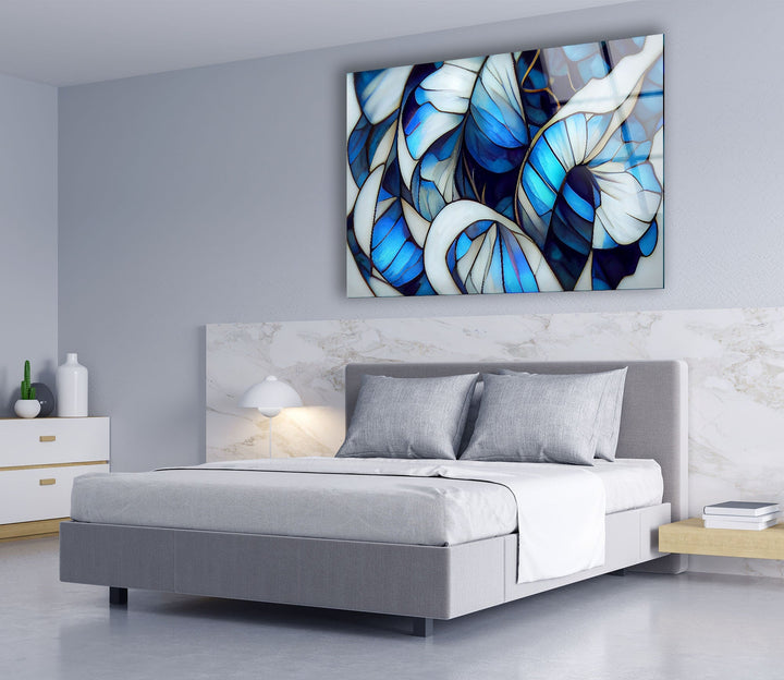 Stained White & Blue Glass Wall Art glass pictures for Wall, glass prints wall art