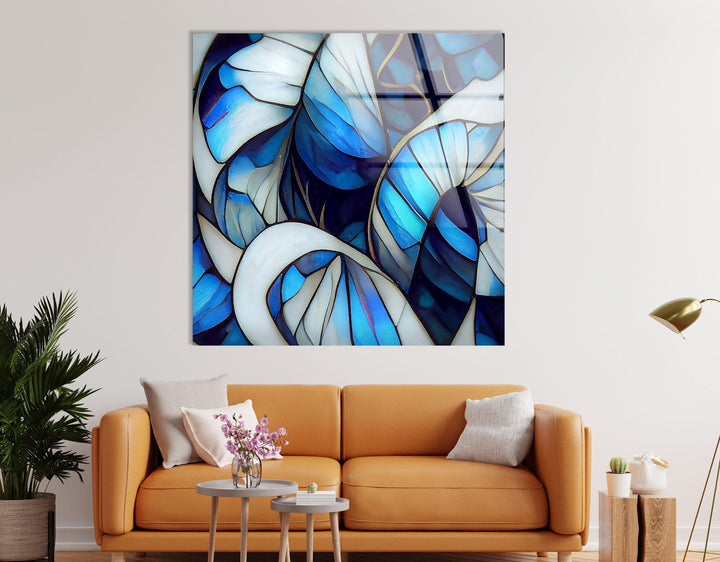 Stained White & Blue Glass Wall Art custom glass pictures, glass art prints