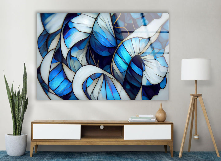 Stained White & Blue Glass Wall Art large glass photo prints, glass wall photos