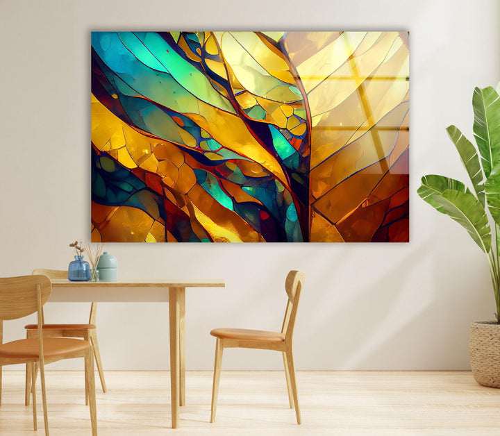 Stained Gold & Yellow Glass Wall Art print picture on glass, Tempered Glass Wall Art