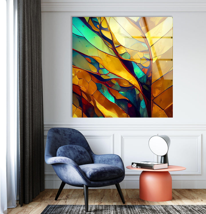 Stained Gold & Yellow Glass Wall Art glass art painting, glass art for the Wall