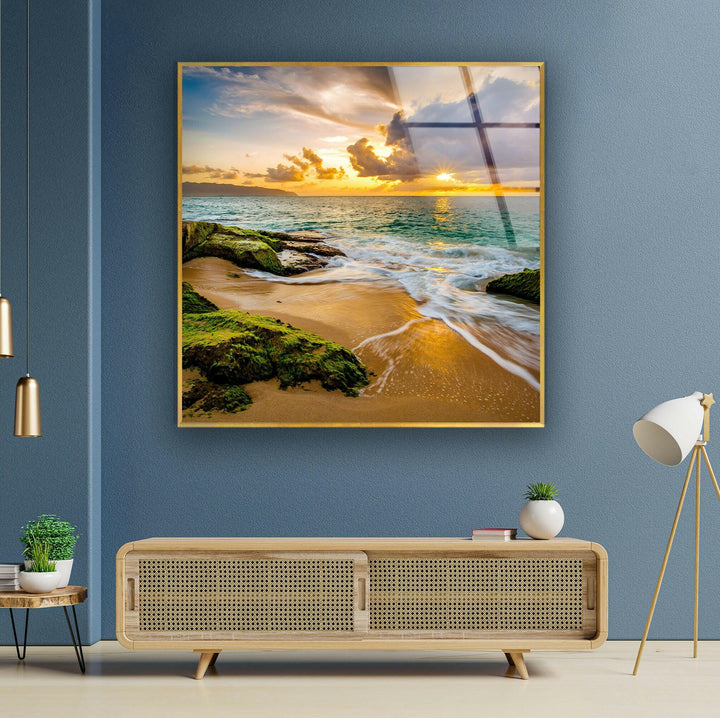 Sunset in Hawaii Beach View Tempered Glass Wall Art - MyPhotoStation