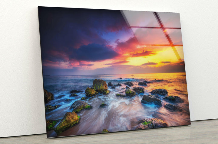 Brilliant Sunset Landscape Glass Wall Art glass art painting, glass art for the Wall