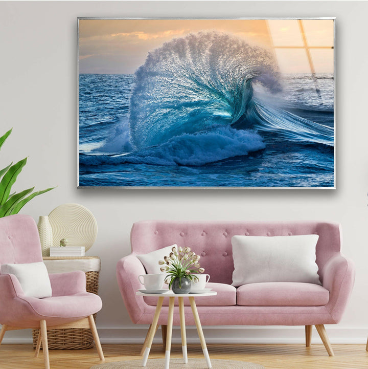 Big Ocean Wave Glass Wall Art print on glass, glass printed photos