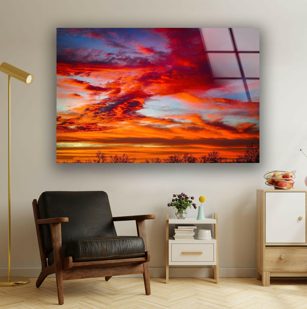 Sunset Sky Red Glass Wall Art glass photo prints, glass picture prints