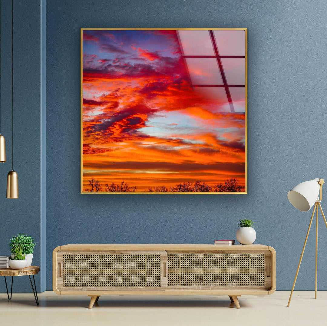 Sunset Sky Red Glass Wall Art glass pictures for Wall, glass prints wall art