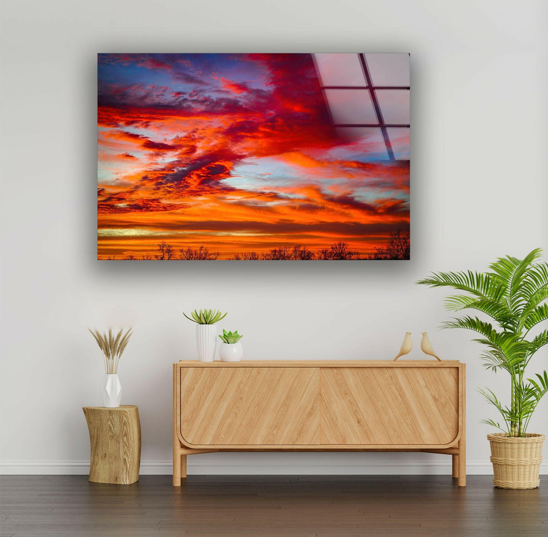 Sunset Sky Red Glass Wall Art picture on glass wall art, photos printed on glass