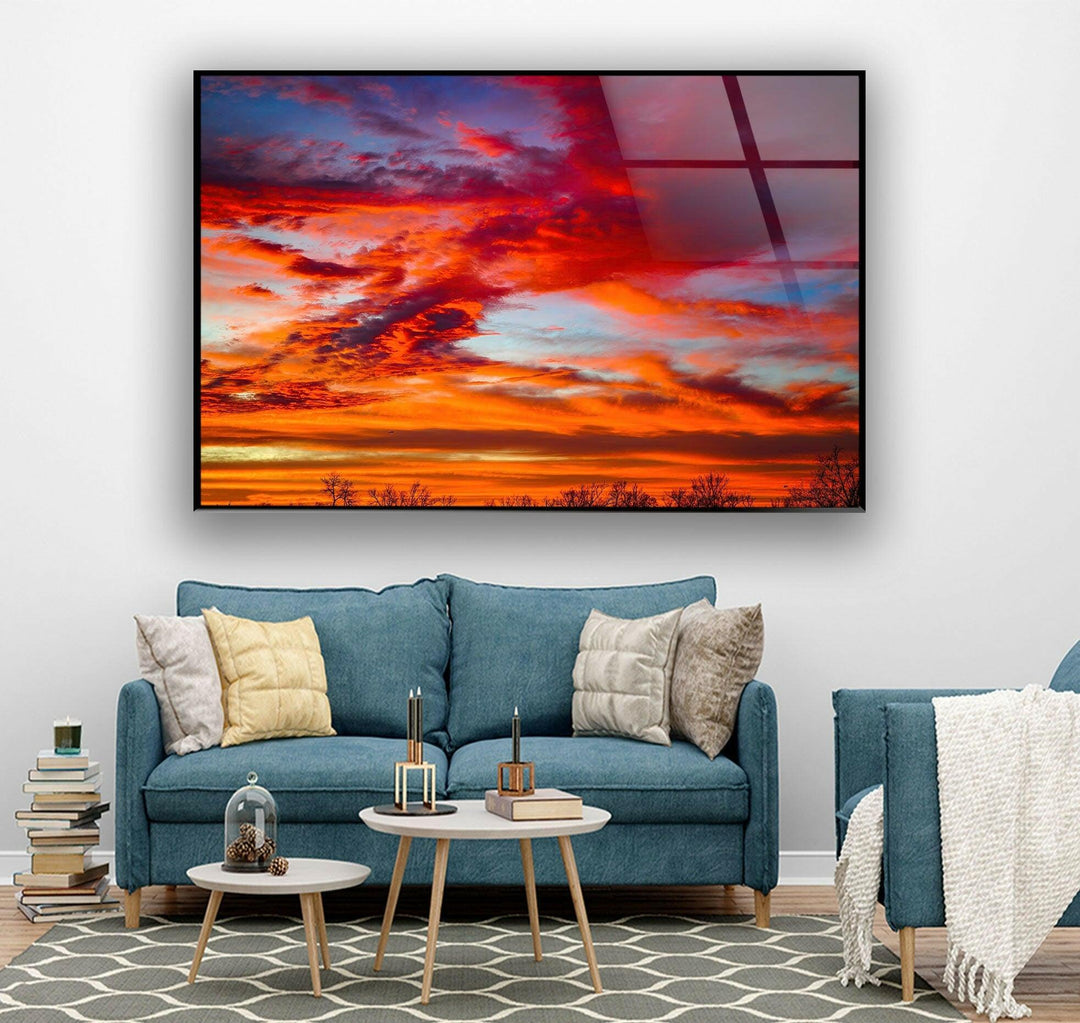 Sunset Sky Red Glass Wall Art print on glass, glass printed photos