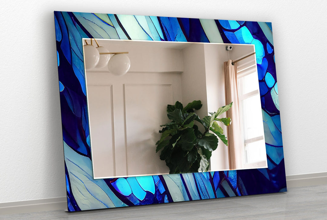 Blue Nacreous Abstract Wall Mirror bathroom mirror with lights
