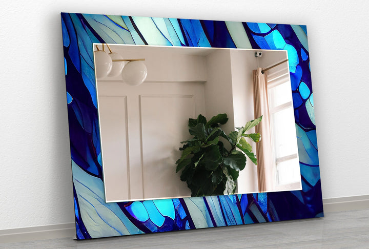 Blue Nacreous Abstract Wall Mirror bathroom mirror with lights
