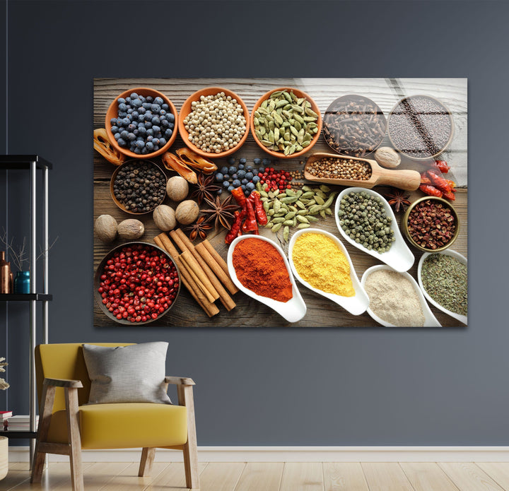 Spices In Bowl Glass Wall Art, picture on glass wall art, photos printed on glass