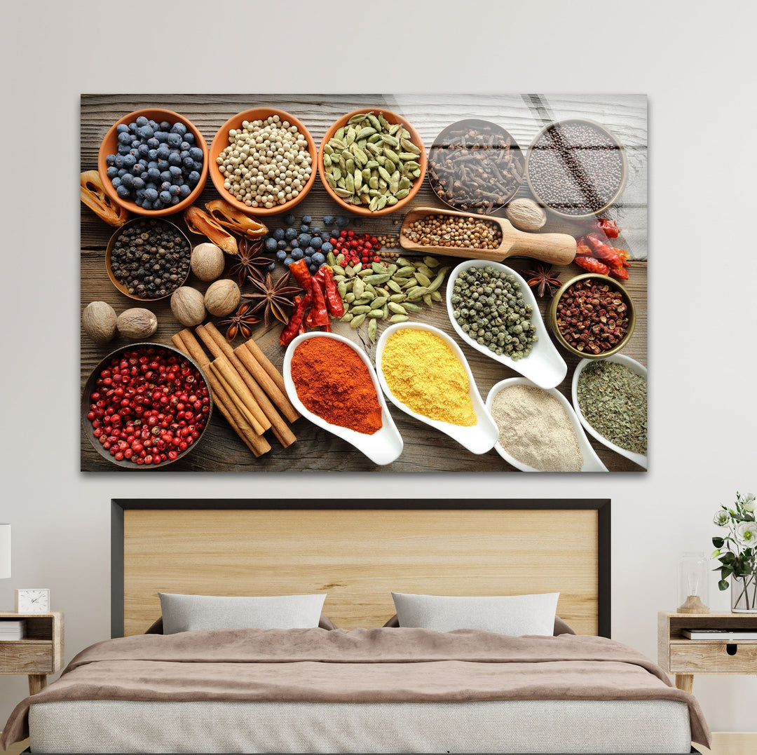 Spices In Bowl Glass Wall Art, glass photo prints, glass picture prints