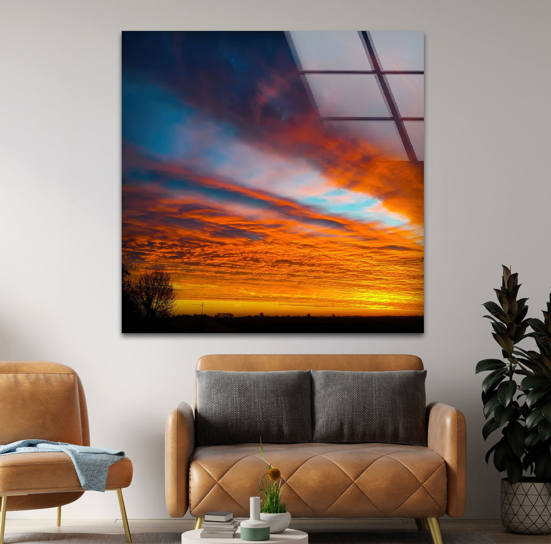 Sunset Orange Landscape Glass Wall Art custom glass photo prints, large glass prints