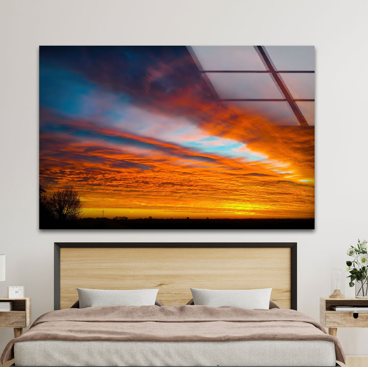 Sunset Orange Landscape Glass Wall Art print on glass, glass printed photos