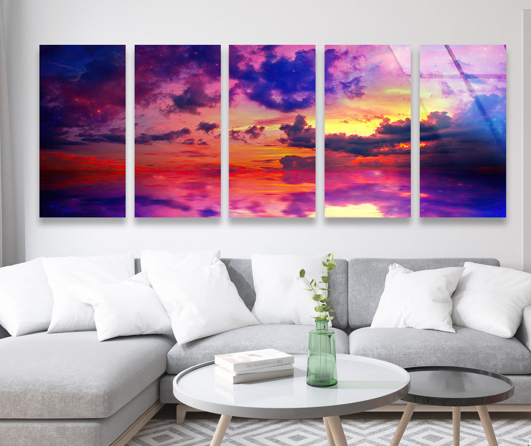 Abstract Vivid Sky at Sunset Glass Wall Art, custom glass pictures, glass art prints