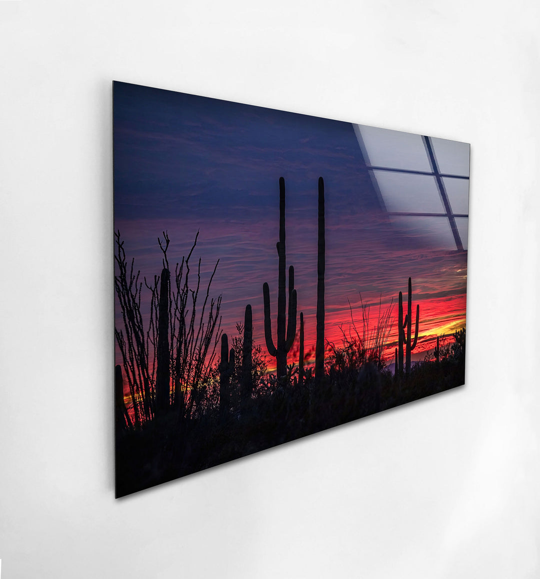 Saguaro Sunset Landscape Glass Wall Art glass image printing, glass prints from photos