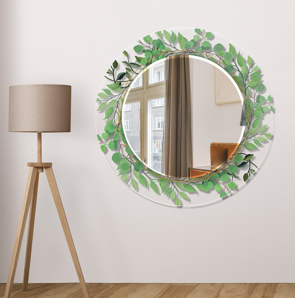 Transparent Green Leafs Round Wall Mirror gold mirror
