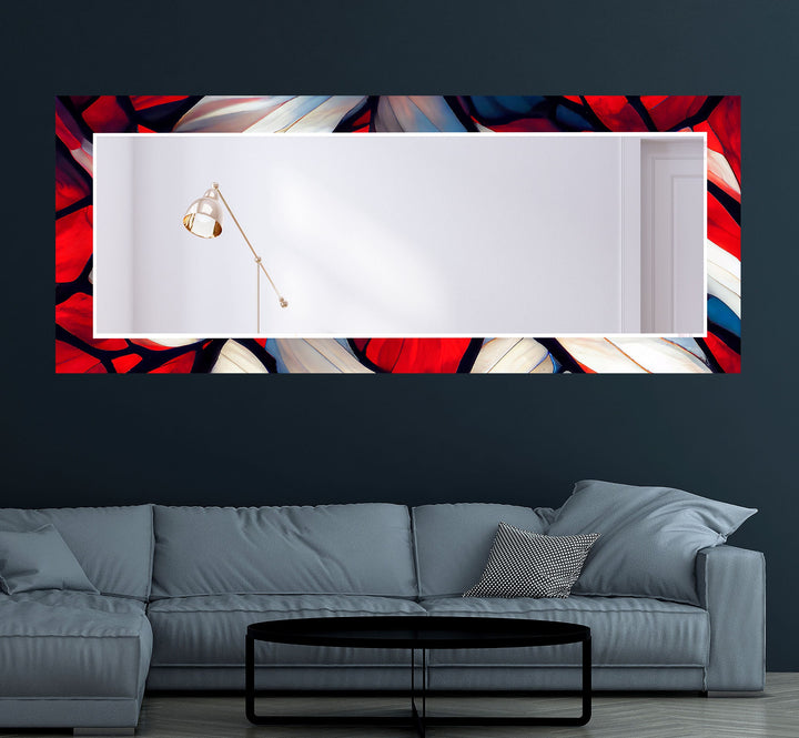 Stained Red & White Wall Mirror white framed mirror
