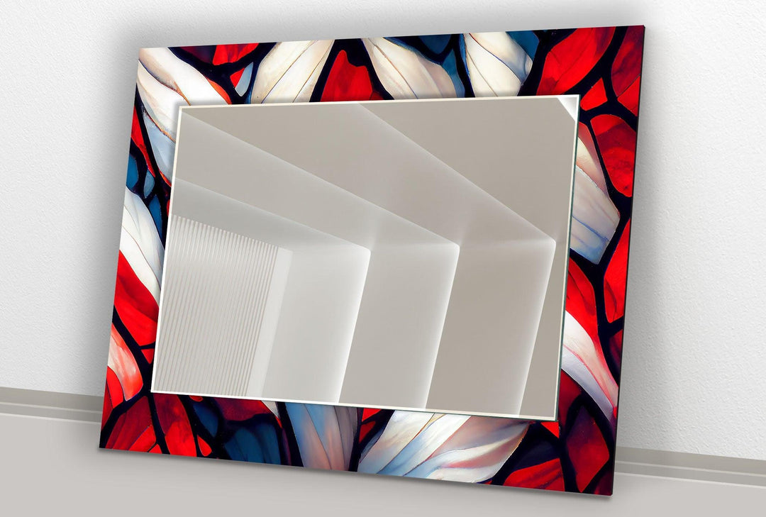 Stained Red & White Wall Mirror gold frame mirror
