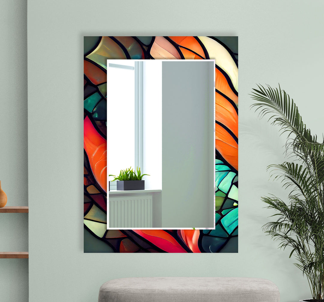 Stained Orange Green Wall Mirror Framed Mirror
