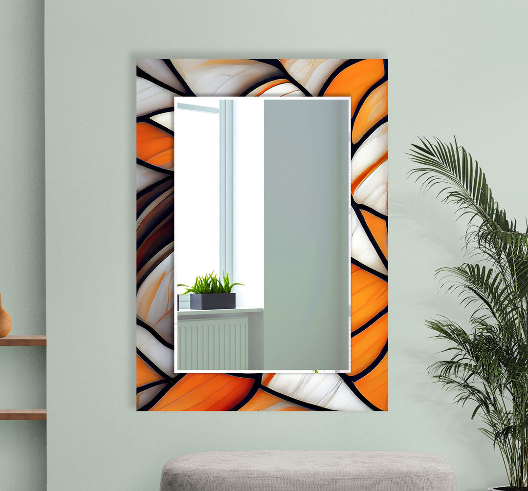 Silver & Orange Abstract Wall Mirror Dining Room Wall Mirror
