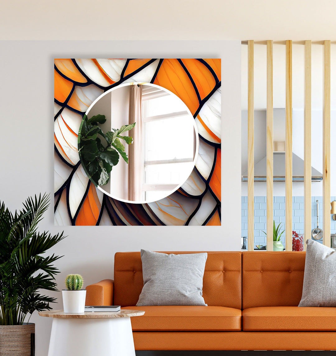 Silver & Orange Abstract Wall Mirror Marble Mirror
