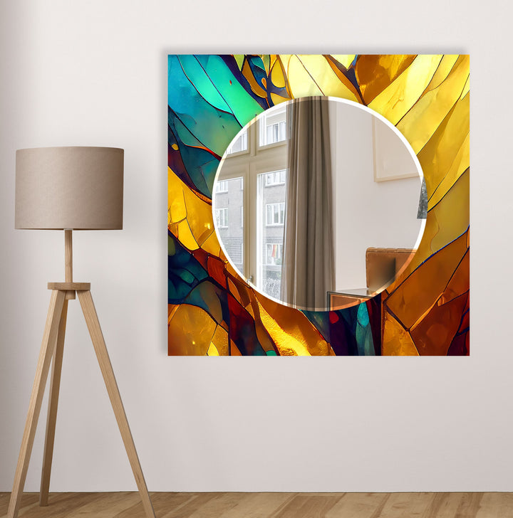 Stained Golden and Orange Wall Mirror Rectangle Mirror
