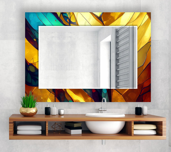 Stained Golden and Orange Wall Mirror Dining Room Mirror
