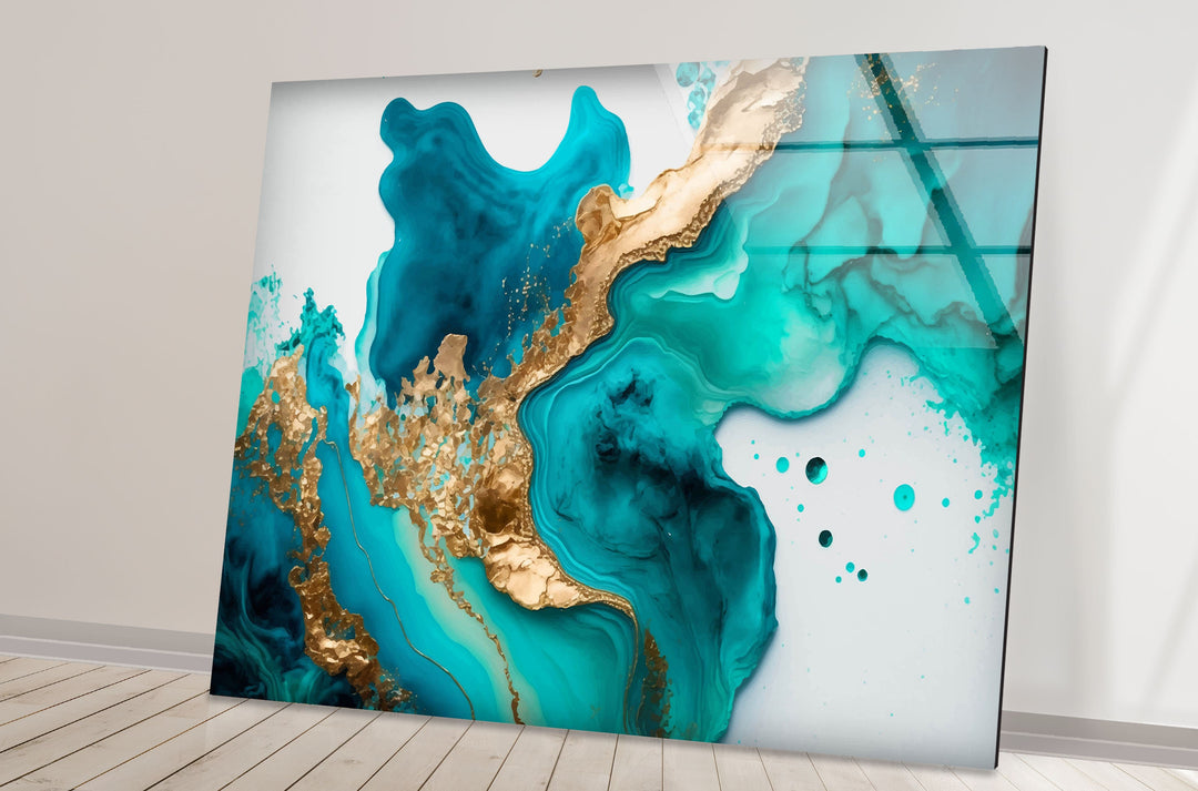 Golden alcohol ink Tempered glass wall art